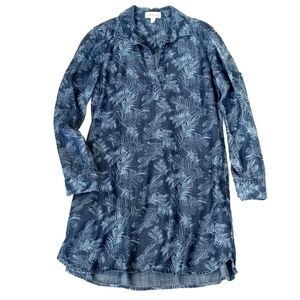 Cloth & Stone Women’s Blue Denim Leaf Long Sleeve Tunic Shirt Dress Tencel S